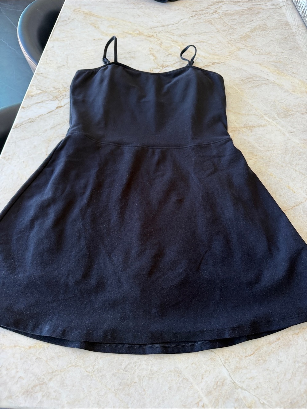 ALO Yoga Black Mini Dress with Spaghetti Straps with built in shorts